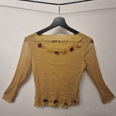 Vintage Goldshirt mit angrstickten Blumen