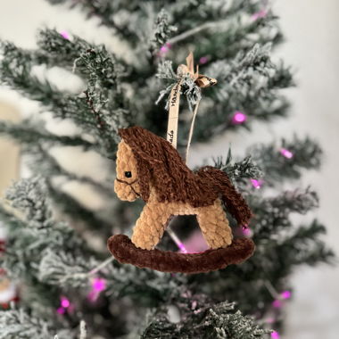 Cavallo giocattolo in peluche fatto a mano per albero di Natale