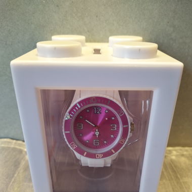 Silikon Uhr Weiss/Pink Box Lego Stein Kässeli _1