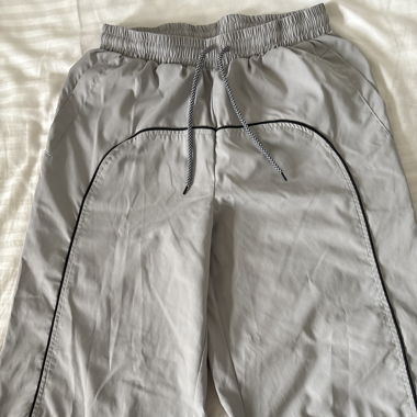 Grey Parachute Pants With Black Detailing 