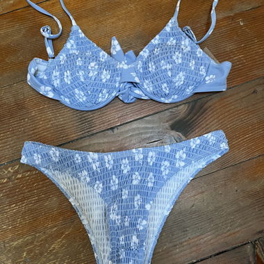 Blue bikini set with floral pattern