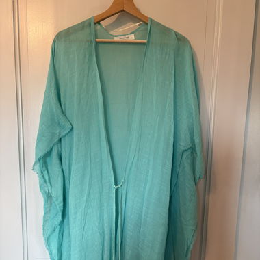 Kaftan/ robe de plage turquoise avec pompons 