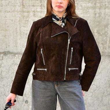 Marks & Spencer Giacca Biker in camoscio marrone scuro