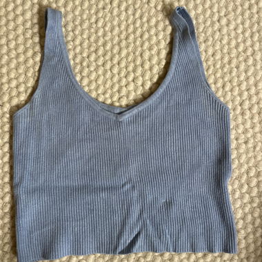 Blue Ribbed Knit Tank Top
