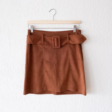 Brown Suede Mini Skirt with Belt