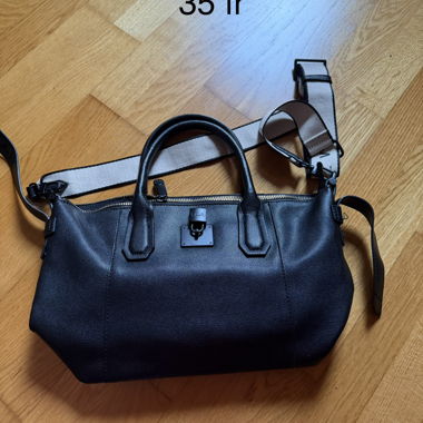 Black Leather Handbag with Shoulder Strap