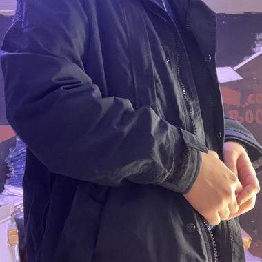 Dark blue men's jacket with stand-up collar