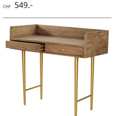 Scrivania/console in legno con piedi dorati