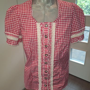 Pink-and-white check dirndl blouse