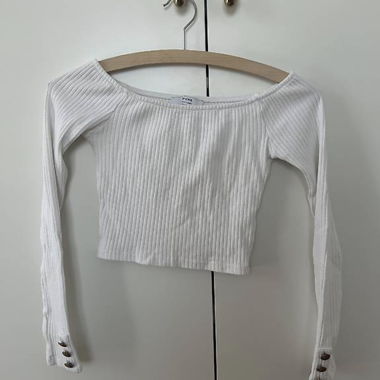 White Bershka Crop Top, Long Sleeve