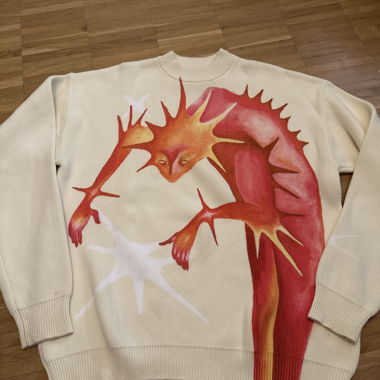 Beiger Pullover mit Kreaturen-Print „Forever Vacation“