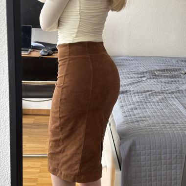 Brown suede pencil skirt