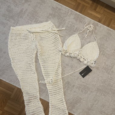 Strandbekleidung Strick creme-weiss