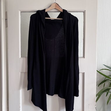 Open black hooded cardigan
