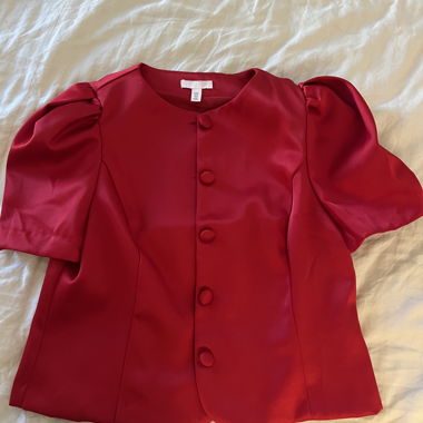 Red Blouse with Puff Sleeves
