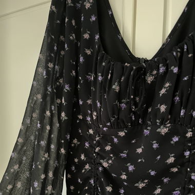 Black floral print long sleeved dress