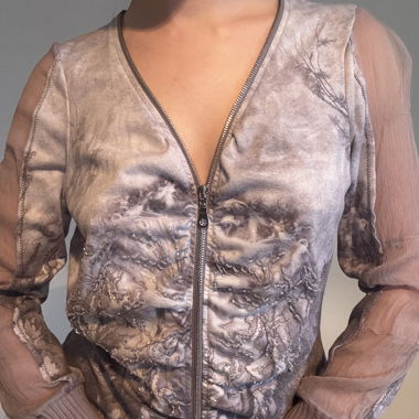 grey jacket with embroidered beads