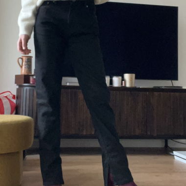 Black straight Ganni jeans with ankle slits