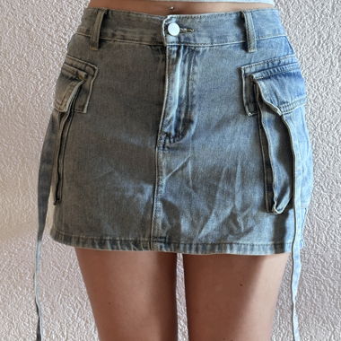 Light Blue Denim Mini Skirt with Pockets