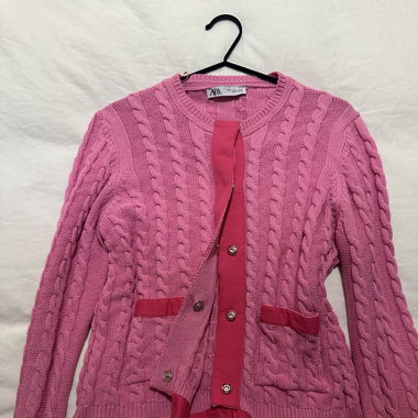 ZARA Strickjacke Pink mit Zierfalten und Taschen