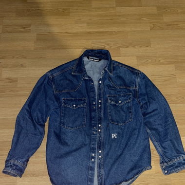 Palm Angels Denim- Hemd Blau Leichtes Monogramm