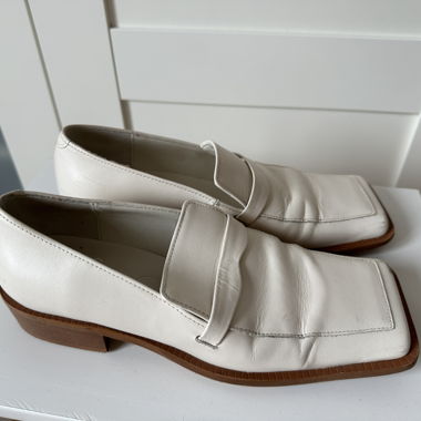 Mango White Leather Loafers