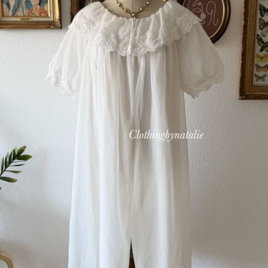 Babydoll White Nylon Robe Size M