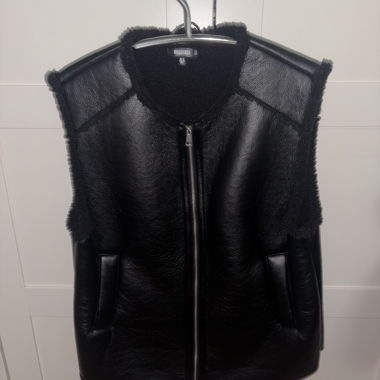 Black Faux Leather Sleeveless Vest with Fur Lining