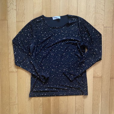 Longsleeve vintage in mesh nero con glitter