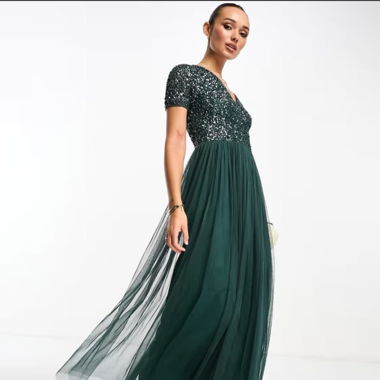 Kurzärmliges Maxikleid - grün