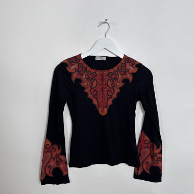 Top long-sleeve nero paisley y2k