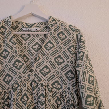 Long green and white patterned dress