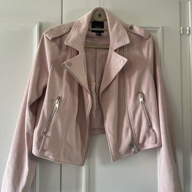 Pink faux suede biker jacket