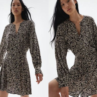 Floral-Langarmkleid H&M, Viskose 100%