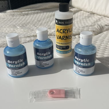 Set of acrylic varnish bottles