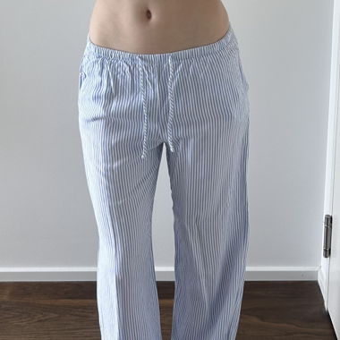 Blue and white striped trousers