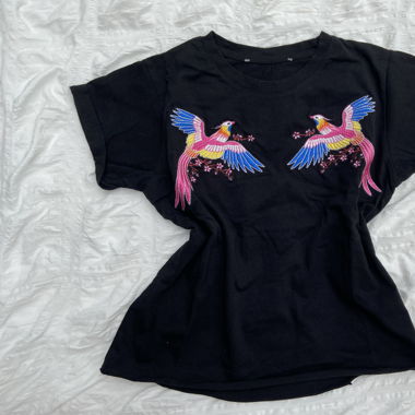 Black Tee with birds