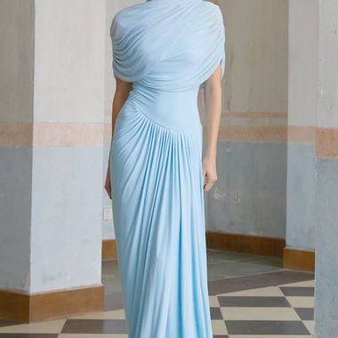 Elegant Blue Draped Maxi Dress - NEW 