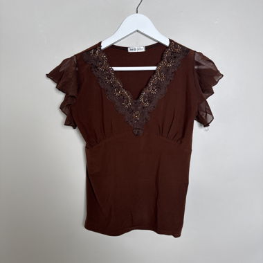 Haut à manches en dentelle marron