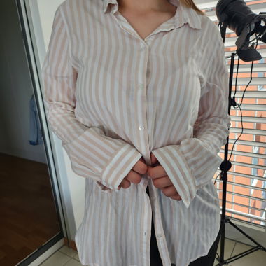 Chemise rayée H&M femme – beige & blanc – taille M