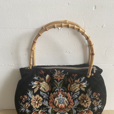 Vintage Stickerei-Handtasche Bambusgriff Unikat