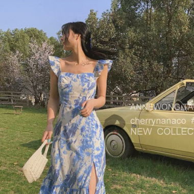 Blue floral midi dress