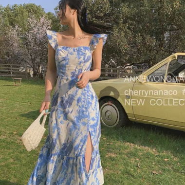 Blue floral midi dress