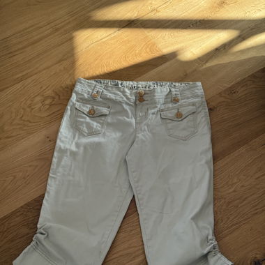 Leinen-Caprihose beige/weiss