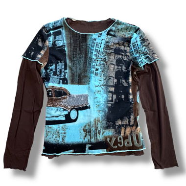 Langarmshirt im 2000er-Stil "Car Race" mit doppelter Lage