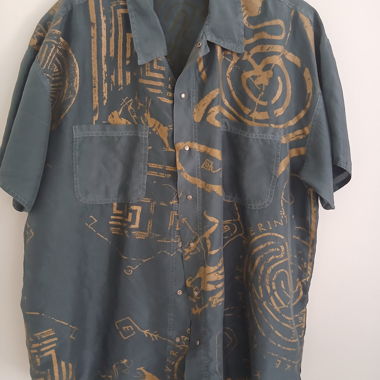 Chemise courte à manches NILE en soie bleu-vert doré