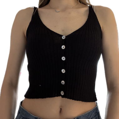 Schwarzes Strick-Crop-Top mit Knöpfen