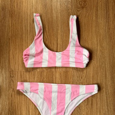 Striped pink and white bikini