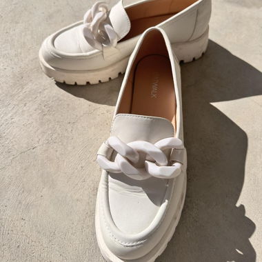 Chunky Stylish White Leather Loafers 37 FR