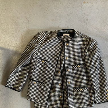elegant checkered two piece set blazer and skirt 